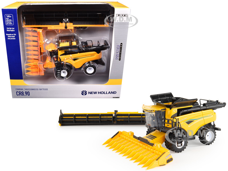 New Holland CR8.90 Combine Yellow Corn Head Draper Head Prestige Collection 1/64 Diecast Model ERTL TOMY 13992
