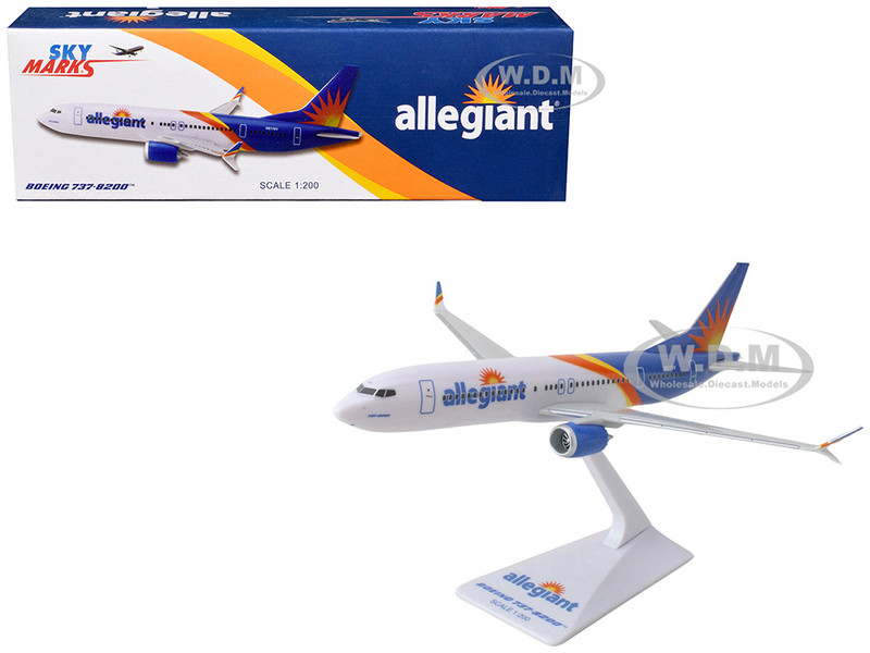 Boeing 737 8200 Commercial Aircraft Allegiant Air N811NV White and Blue with Stripes Snap Fit 1/200 Plastic Model Skymarks SKR4010