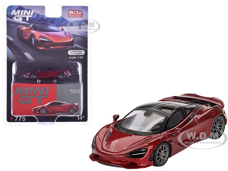 McLaren 750S Amaranth Red Metallic with Black Top Limited Edition to 5040 pieces Worldwide 1/64 Diecast Model Car Mini GT MGT00775