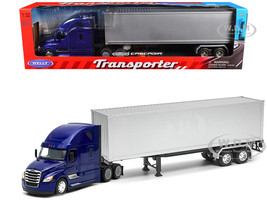 Freightliner Cascadia Truck Blue Metallic with Gray Container Transporter Series 1/32 Diecast Model Welly 32696W-BL