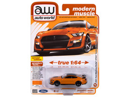 2021 Ford Mustang Shelby GT500 Carbon Fiber Track Pack Twister Orange with Black Top Modern Muscle Series 1/64 Diecast Model Car Auto World 64472-AWSP171B