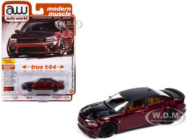 2021 Dodge Charger SRT Hellcat Redeye Octane Red Metallic with Matt Black Hood and Top Modern Muscle Series 1/64 Diecast Model Car Auto World 64472-AWSP172B