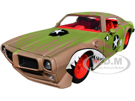 1972 Pontiac Firebird #9 Green Camouflage Flames with Graphics and Red Interior Bigtime Muscle Series 1/24 Diecast Model Car Jada 35212