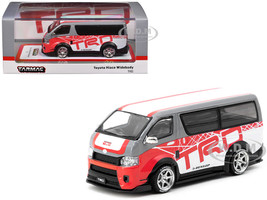 Toyota Hiace Widebody Van RHD Right Hand Drive TRD Gray and White with Red Graphics Hobby64 Series 1/64 Diecast Model Car Tarmac Works T64-038-TRD