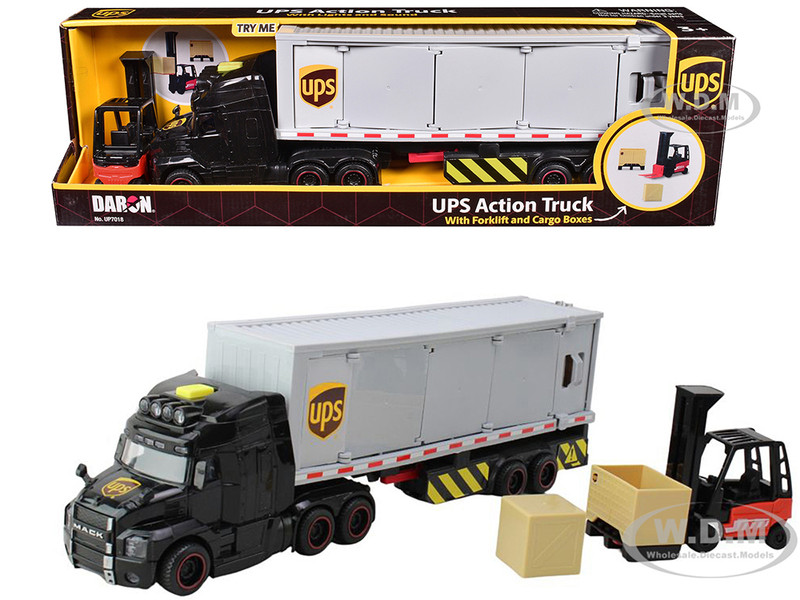 UPS Action Truck with Forklift and Cargo Boxes 4 Piece Set Diecast Model Daron UP7018