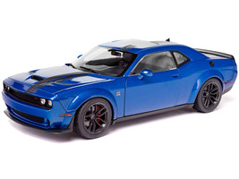 Dodge Challenger R T Scat Pack Widebody Electric Blue Metallic with Black Stripes 1/18 Diecast Model Car Solido S1805710