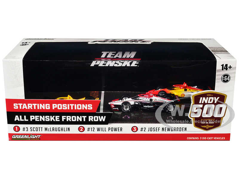 108th Indianapolis 500 2024 All Penske Front Row Set of 3 IndyCars 1/64 Diecast Model Cars Greenlight 11611