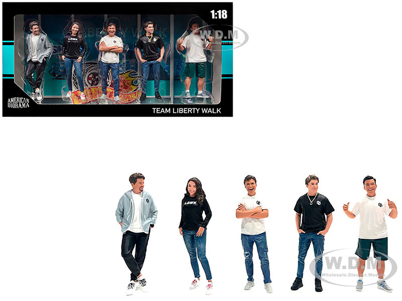 Team Liberty Walk 5 piece Figure Set for 1/18 Scale Models American Diorama AD-90100