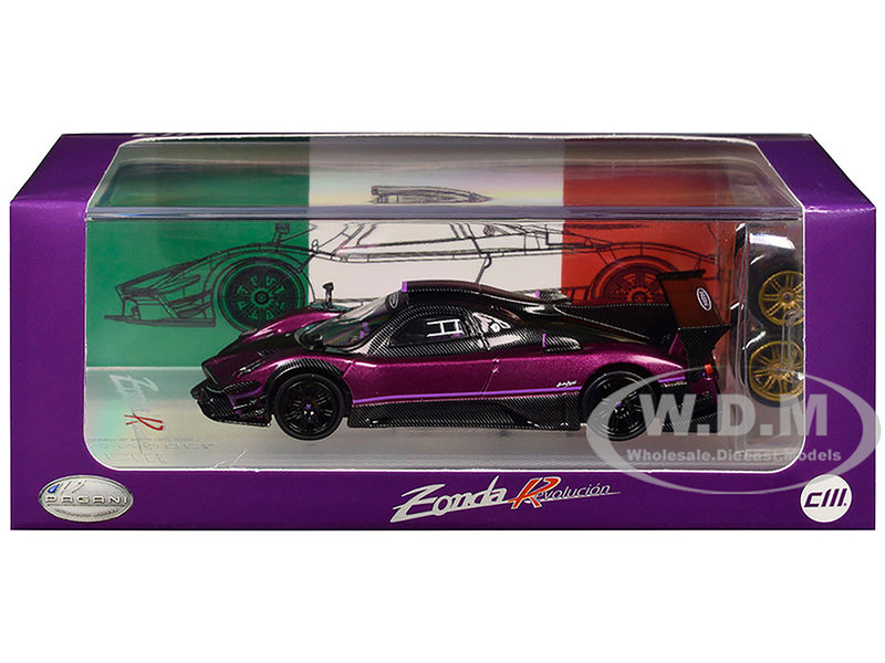 Pagani Zonda Revolucion Purple Metallic and Carbon with Extra Wheels 1/64 Diecast Model Car CM Models CM64-REVOLUCION-05