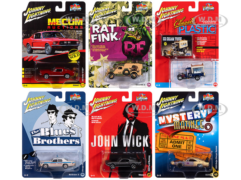 Pop Culture 2024 Set of 6 Cars Release 2 1/64 Diecast Model Cars Johnny Lightning JLPC015