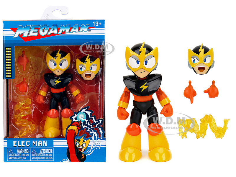 Elec Man 4 5 Moveable Figure with Accessories and Alternate Head and Hands Mega Man 1987 Video Game Model Jada 34508
