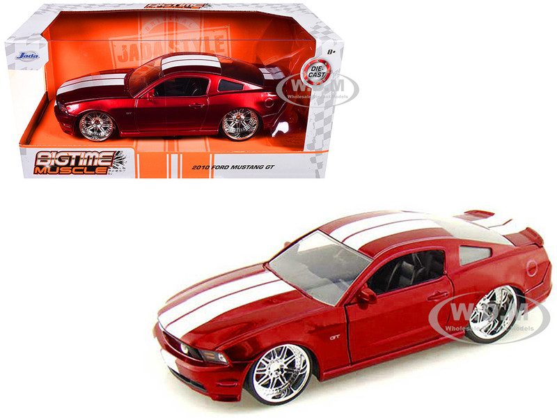 2010 Ford Mustang GT Red Metallic with White Stripes Bigtime Muscle Series 1/24 Diecast Model Car Jada JA92205