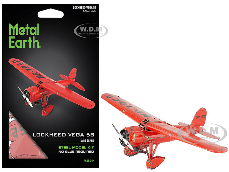 Model Kit Lockheed Vega 5B Monoplane Aircraft Little Red Bus Amelia Earhart Red Moderate Difficulty Steel Model Metal Earth ME1025