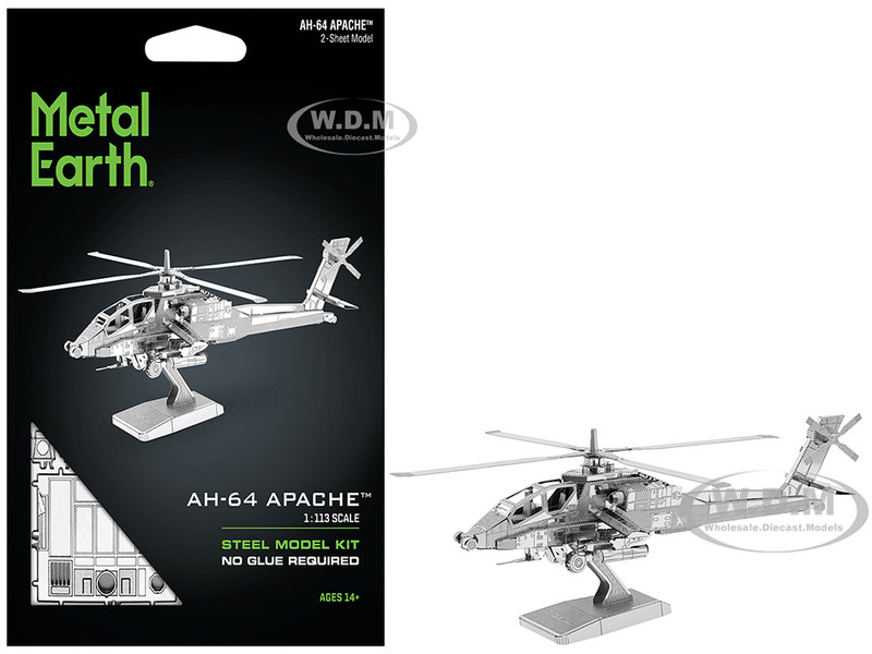 Model Kit Boeing AH 64 Apache Attack Helicopter Moderate Difficulty Steel Model Metal Earth MMS083