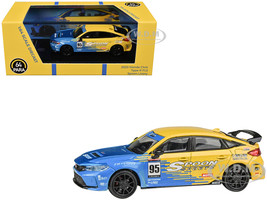 2023 Honda Civic Type R FL5 #95 Spoon Sports Livery Blue and Yellow 1/64 Diecast Model Car Paragon Models PA-55588
