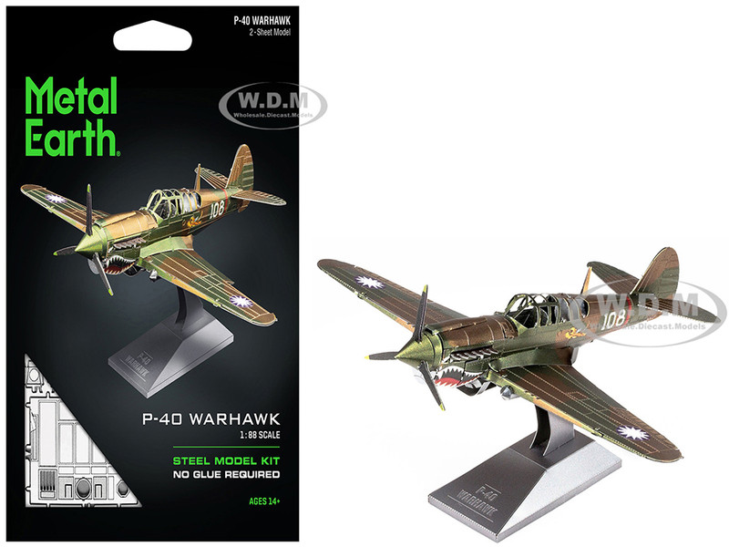 Model Kit Curtiss P 40 Warhawk Fighter Bomber Aircraft American Volunteer Group AVG Chinese Air Force Moderate Difficulty Steel Model Metal Earth MMS213