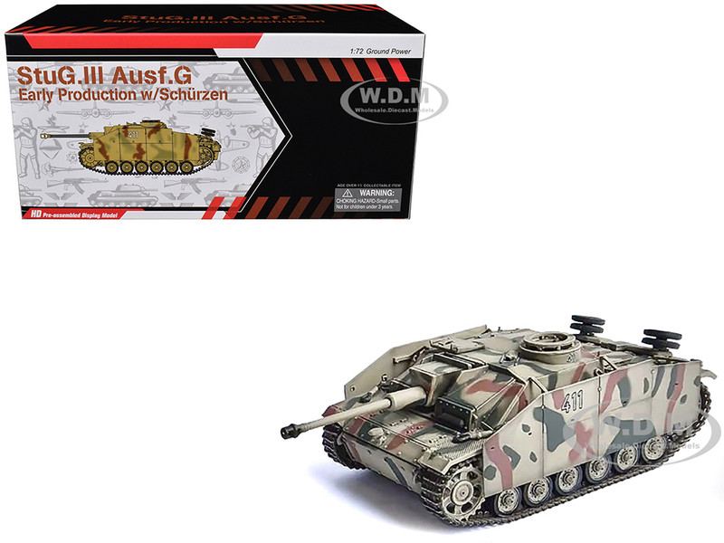 Germany StuG III Ausf G Early Production Tank with Schurzen #411 Panzer Abteilung 115 Italy 1943 NEO Dragon Armor Series 1/72 Plastic Model Dragon Models 63250