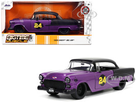 1955 Chevrolet Bel Air #24 Purple Metallic and Matt Black Bigtime Muscle Series 1/24 Diecast Model Car Jada 32699