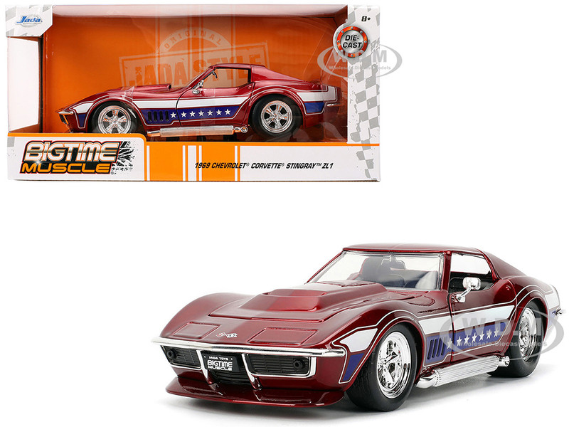 1969 Chevrolet Corvette Stingray ZL1 Red Metallic with Stars and Stripes Graphics Bigtime Muscle Series 1/24 Diecast Model Car Jada 35488