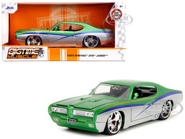 1969 Pontiac GTO Judge Green Metallic and Silver with Stripes Bigtime Muscle Series 1/24 Diecast Model Car Jada 35489