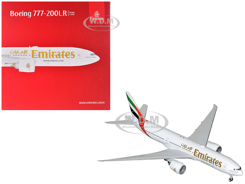 Boeing 777 200LR Commercial Aircraft Emirates Airlines A6 EWA White with Striped Tail Gemini 200 Series 1/200 Diecast Model Airplane GeminiJets G2UAE412