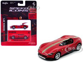 Ferrari Monza SP1 Red with Italian Flag Stripes Speed Icons Series 1/64 Diecast Model Car Maisto 15700-24C