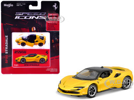 Ferrari SF90 Stradale Yellow with Black Top Speed Icons Series 1/64 Diecast Model Car Maisto 15700-24D-YL