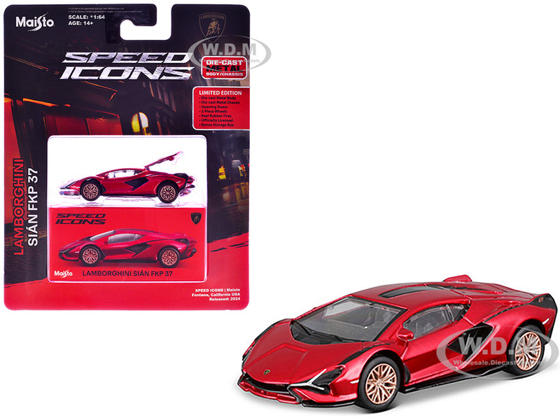 Lamborghini Sian FKP 37 Red Metallic Speed Icons Series 1/64 Diecast Model Car Maisto 15700-24F-RD