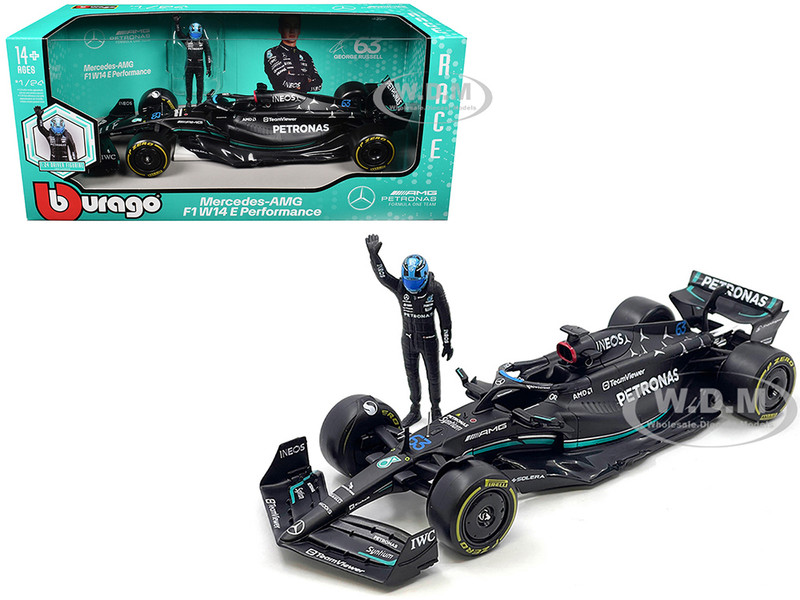 Mercedes AMG W14 E Performance #63 George Russell Petronas Formula One F1 World Championship 2023 with Driver Figure 1/24 Diecast Model Car Bburago 28037GR