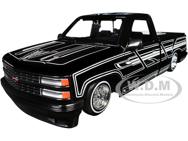 1993 Chevrolet 454 SS Pickup Truck Black with Graphics Lowriders Maisto Design Series 1/24 Diecast Model Car Maisto 32550BK