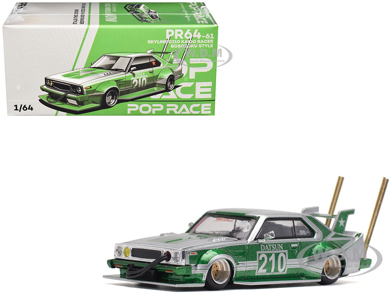 Skyline C210 Kaido Racer Bosozoku Style RHD Right Hand Drive #210 Green and Silver 1/64 Diecast Model Car Pop Race PR640061