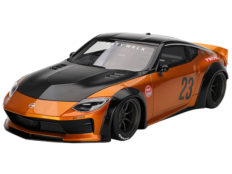 Nissan Z RHD Right Hand Drive #23 LB NATION WORKS Orange Metallic with Matt Black Hood and Black Top 1/18 Model Car Top Speed TS0581