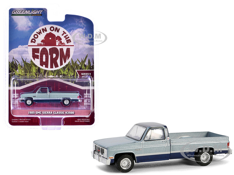 1985 GMC Sierra Classic K2500 Pickup Truck Silver Metallic and Midnight Blue Down on the Farm Series 9 1/64 Diecast Model Greenlight 48090D
