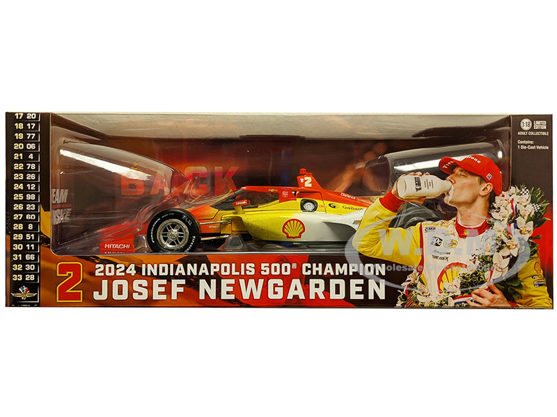 Dallara IndyCar #2 Josef Newgarden Shell Oil Team Penske 2024 Indianapolis 500 Champion Raced Version NTT IndyCar Series 2024 1/18 Diecast Model Car Greenlight 11258
