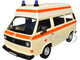 Volkswagen Type 2 T3 High Roof Ambulance Cream with Orange Stripes 1/24 Diecast Model Car Motormax 79595