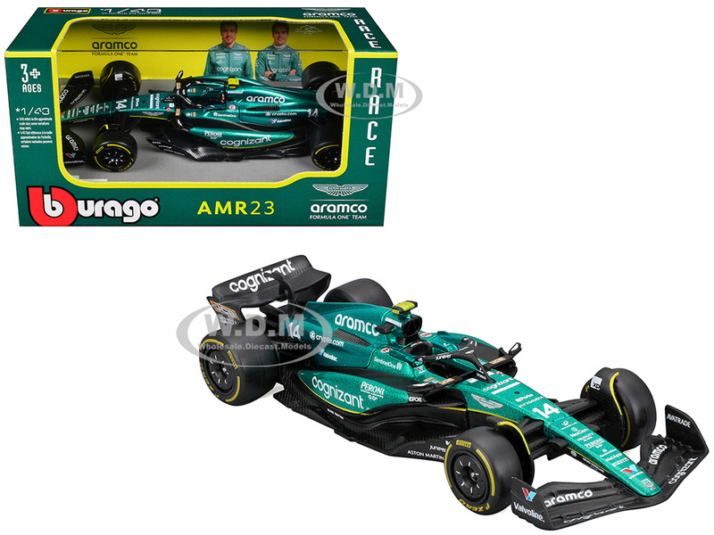 Aston Martin AMR23 #14 Fernando Alonso Cognizant Aramco F1 Team Formula One F1 World Championship 2023 Race Series 1/43 Diecast Model Car Bburago 38090FA