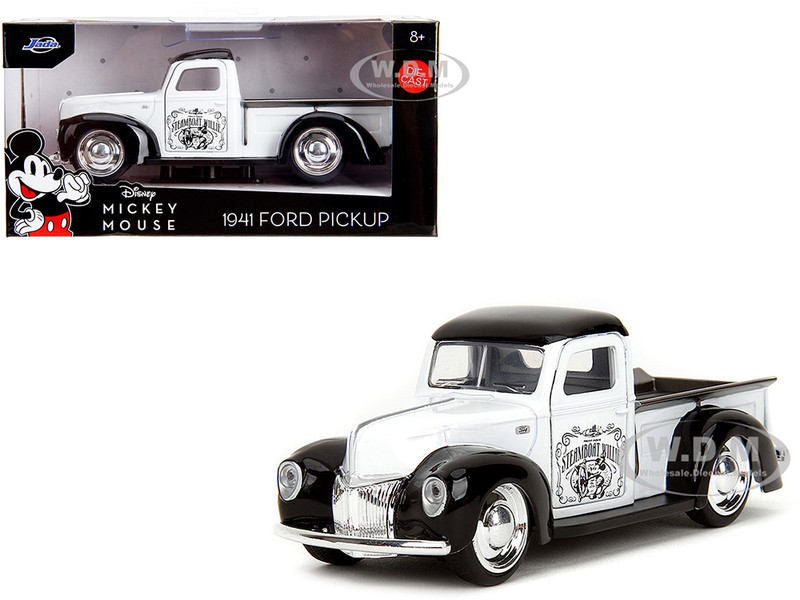 1941 Ford Pickup Truck Mickey Mouse Steamboat Willie White and Black Hollywood Rides Series 1/32 Diecast Model Car Jada 36091