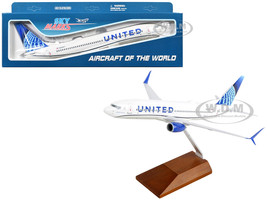 Boeing 737 800 Commercial Aircraft United Airlines N37267 White with Blue Tail and Wood Stand Snap Fit 1/130 Plastic Model Skymarks SKR5166