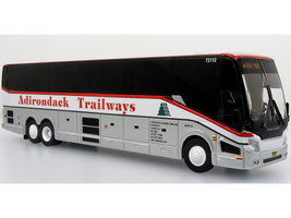 Prevost H3-45 Coach Bus Adirondack Trailways Silver Metallic White Red Stripes Limited Edition 1/87 HO Diecast Model Iconic Replicas 87-0419