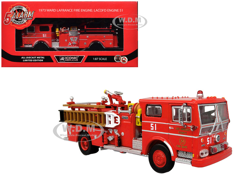 1973 Ward LaFrance Fire Engine Los Angeles County Fire Department Engine 51 Red 5 Alarm Series Limited Edition 1/87 HO Diecast Model Iconic Replicas 87-0536