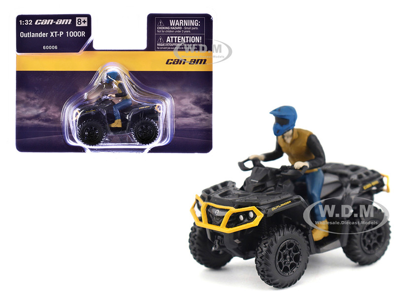 Can Am Outlander XT P 1000R ATV Iron Gray and Neo Yellow with Driver Figure 1/32 Diecast Model BRP Models 60006