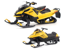 Ski Doo MXZ Blizzard Trail Segment Neo Yellow and Ski Doo MXZ 120cc Kid s Model Neo Yellow Set of 2 Snowmobiles 1/32 Diecast Models BRP Models BRP60022