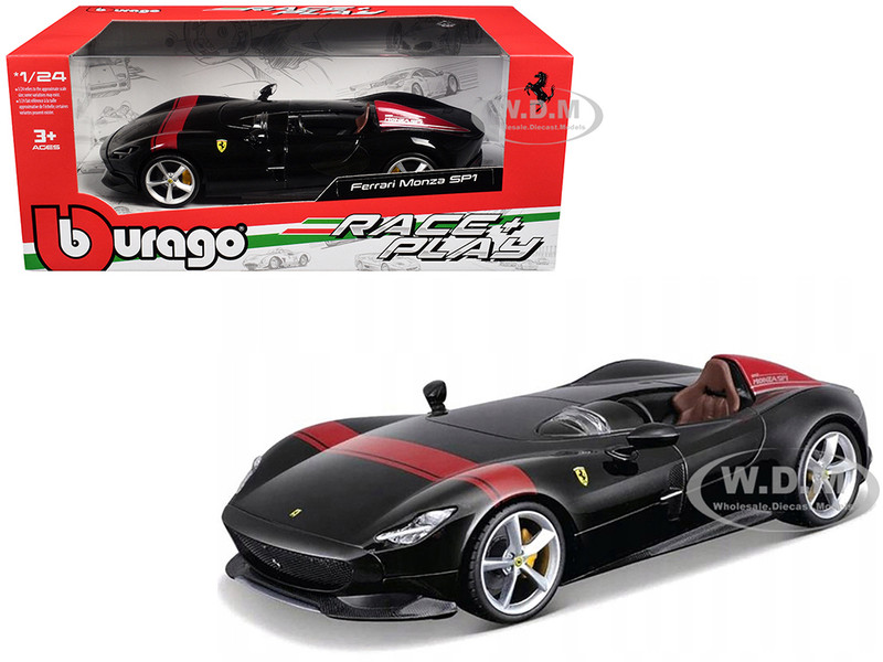 Ferrari Monza SP1 Black Metallic with Red Stripes Race & Play Series 1/24 Diecast Model Car Bburago 26027bkr