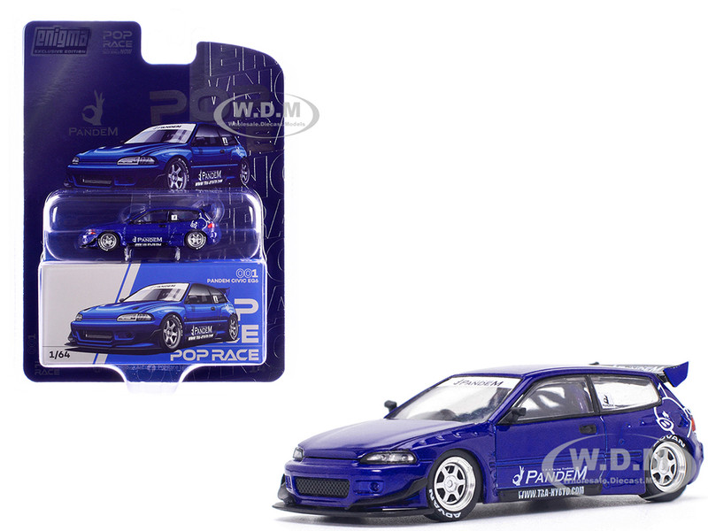 Pandem Civic EG6 RHD Right Hand Drive Blue Metallic Enigma Exclusive Edition 1/64 Diecast Model Car Pop Race PR64-PRE001