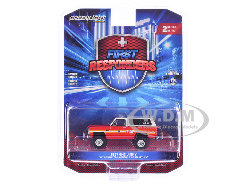 1987 GMC Jimmy FDNY The Official Fire Department City of New York M E U Medical Equipment Unit)" Red and White "First Responders Series 2 1/64 Diecast Model Car Greenlight 67060A