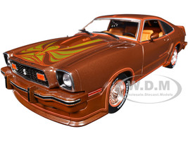 1978 Ford Mustang II King Cobra Dark Brown Metallic with Orange and Gold Hood Stripes 1/18 Diecast Model Car Greenlight 13669