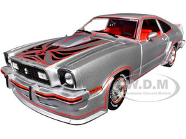 1978 Ford Mustang II King Cobra Silver Metallic with Red and Black Hood Stripes 1/18 Diecast Model Car Greenlight 13670
