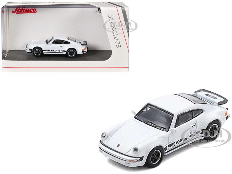 Porsche 911 Turbo 930 White with Black Stripes 1/87 (HO) Diecast Model Car Schuco 452676900