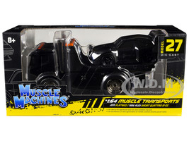 JDM Flatbed Truck Matt Black and 1986 Audi Sport Quattro S1 E2 Matt Black Muscle Transports Series 1/64 Diecast Models Muscle Machines 11560BK