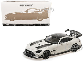 2021 Mercedes Benz AMG GT Black Series White Metallic with Black Top and Hood Stripes 1/18 Diecast Model Car Minichamps MC110032020